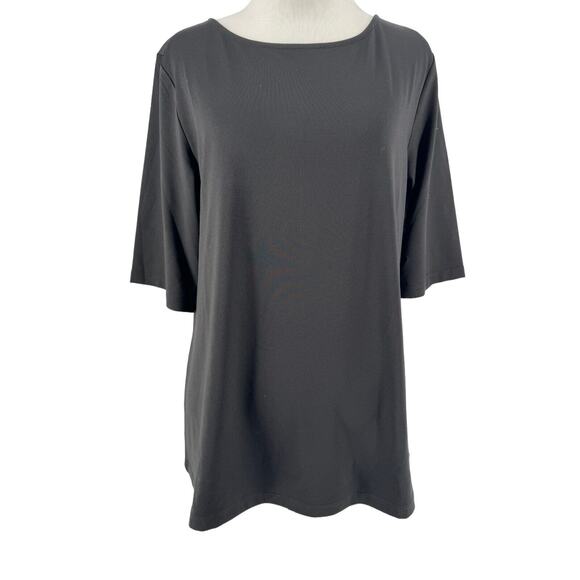 Susan Graver Essentials Black Butterknit Elbow Sleeve Bateau Neck Top Size Small - Picture 1 of 6